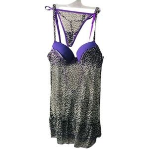 NWT DEREON BEYONCÉ BABYDOLL SLIP LINGERIE SET WITH THONG PANTIES SMALL
